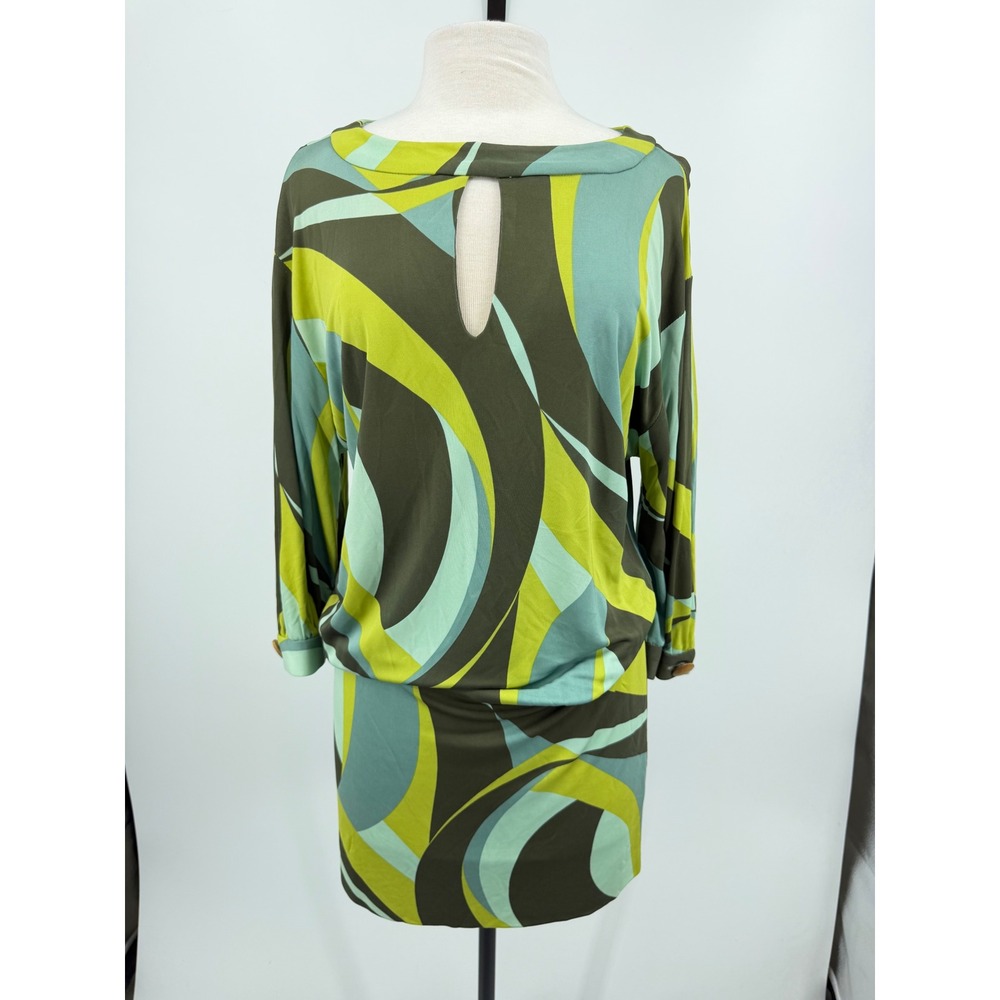Nanette Lepore Swirl Print Mini Dress Women 2 Green Blue Retro Mod Keyhole